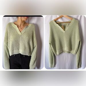 NWT haute hippie sweater Blue knit Cotton v neck long sleeve